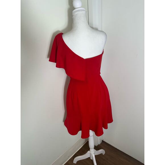 Amanda Uprichard Red One Shoulder Ruffle Mini Cocktail Dress Sz M - Picture 3 of 4